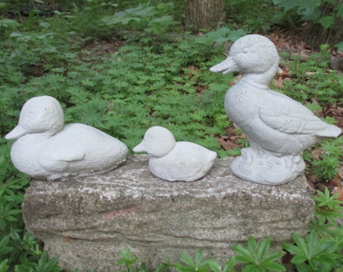 2"-5 1/2" Tall Set of 3 Cement Ducks Garden Statue Concrete Duck Family ...