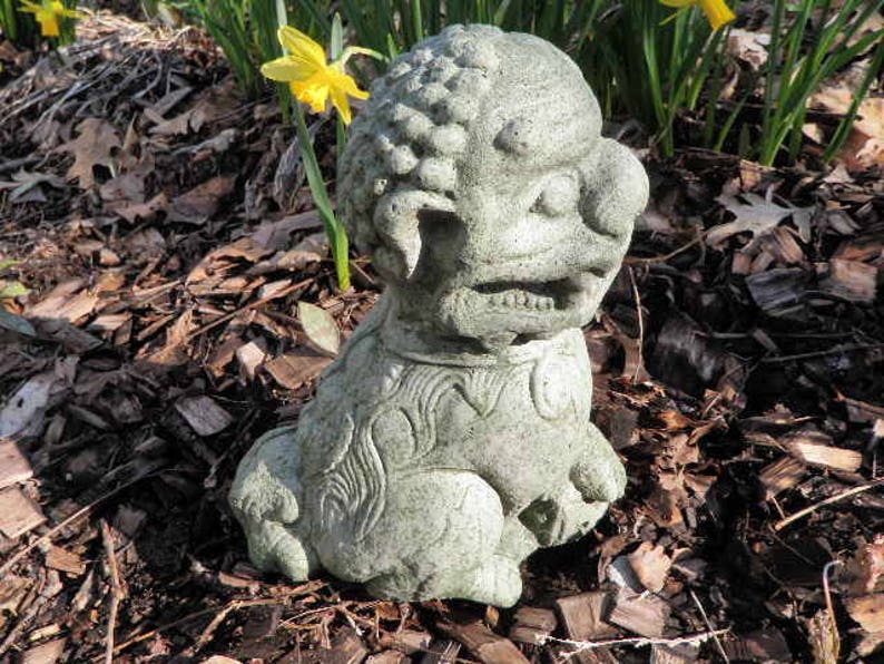 Cement 10 Tall Chinese Foo Dog Garden Art Statue Green Etsy