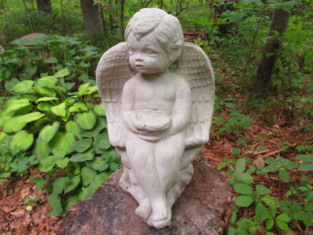 12 Cement Large Sitting Angel Cherub Concrete Statue W/thick Wings Etsy