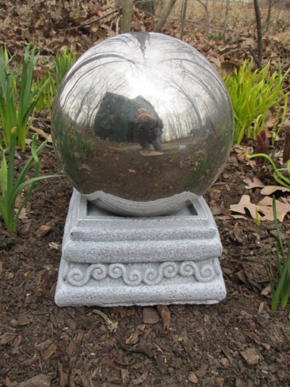 Ornate 7 1/2 Square Cement Gazing Ball Globe Holder ONLY Etsy