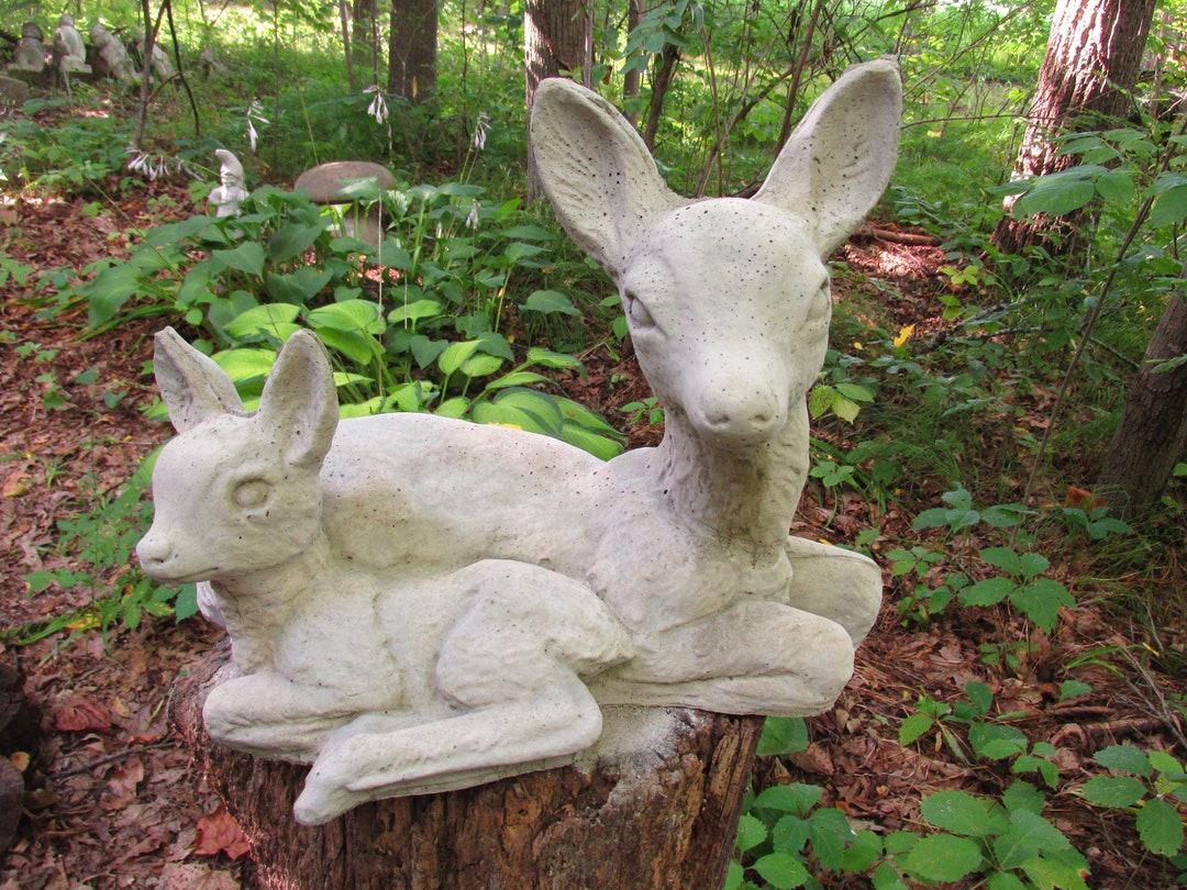 15 Cement Lying Deer Doe and Fawn Concrete Garden Art Etsy