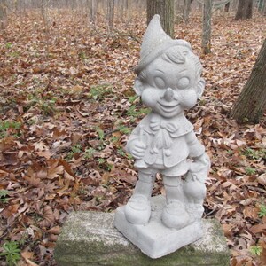 Antique 15&quot; Tall Cement Pinocchino with Owl Garden Art Concrete Statue Vintage