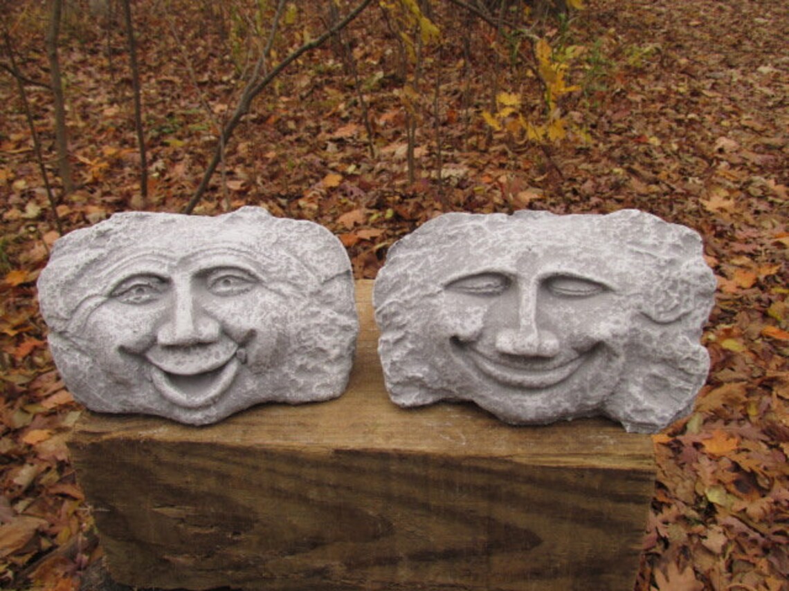 5 Long Cement Face Head Lot of 2 Garden Art Concrete Etsy