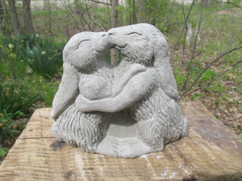 5 Tall Cement Kissing Bunny Rabbit Pair Garden Art Etsy