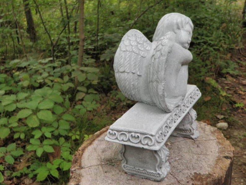 Antiqued Cement Angel Bench Pair Garden Art Concrete Statue Etsy