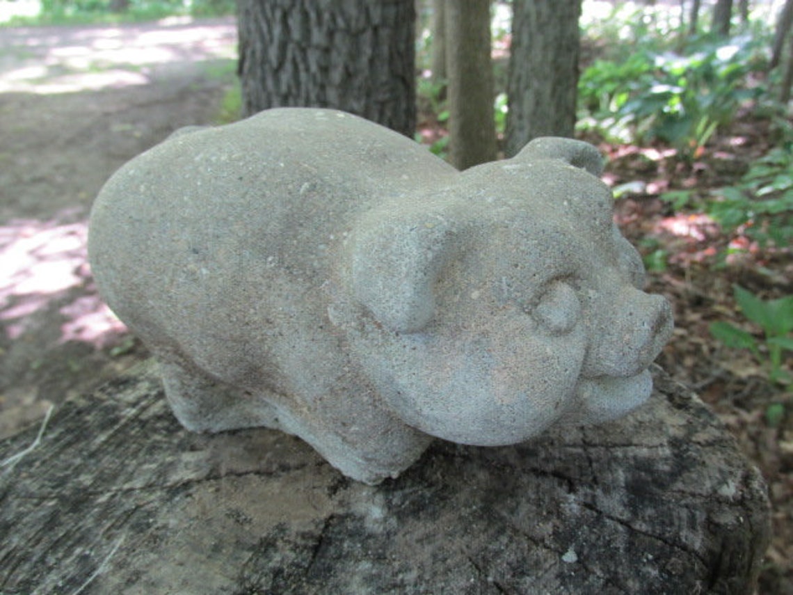 Vintage 7 Cement Piggy Bank Pig Garden Art Weathered Etsy