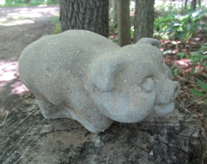 Vintage 7 Cement Piggy Bank Pig Garden Art Weathered Concrete Statue