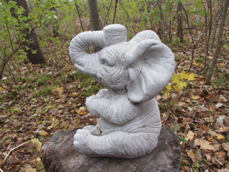 9 1 2 Tall Cement Trunk Up Elephant Garden Art Concrete Statue