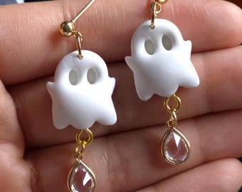 Handmade Ghost Earrings: Polymer Clay Halloween Jewelry
