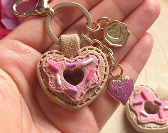Handmade Heart Donut Keychain Purse Charm: Polymer Clay Gift