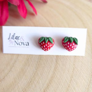 Strawberry Stud Earrings, Handmade Clay Fruit Jewelry, Cute Summer Earrings, Hypoallergenic Gift for Her, Kawaii Accessories, Summer Jewelry