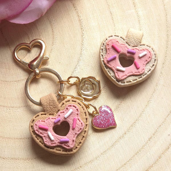Handmade Heart Donut Keychain Purse Charm: Polymer Clay Gift