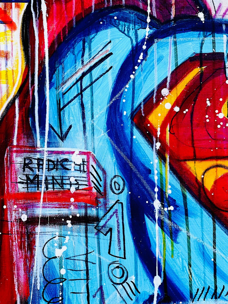 Soy 1 Superman.Mercedes Lagunas Superman original Painting, Graffiti Art, Pop Art Painting, Wall Decor image 7