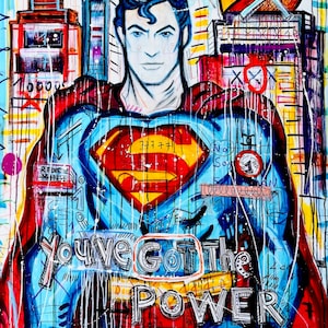 Soy 1 Superman.Mercedes Lagunas Superman original Painting, Graffiti Art, Pop Art Painting, Wall Decor image 1