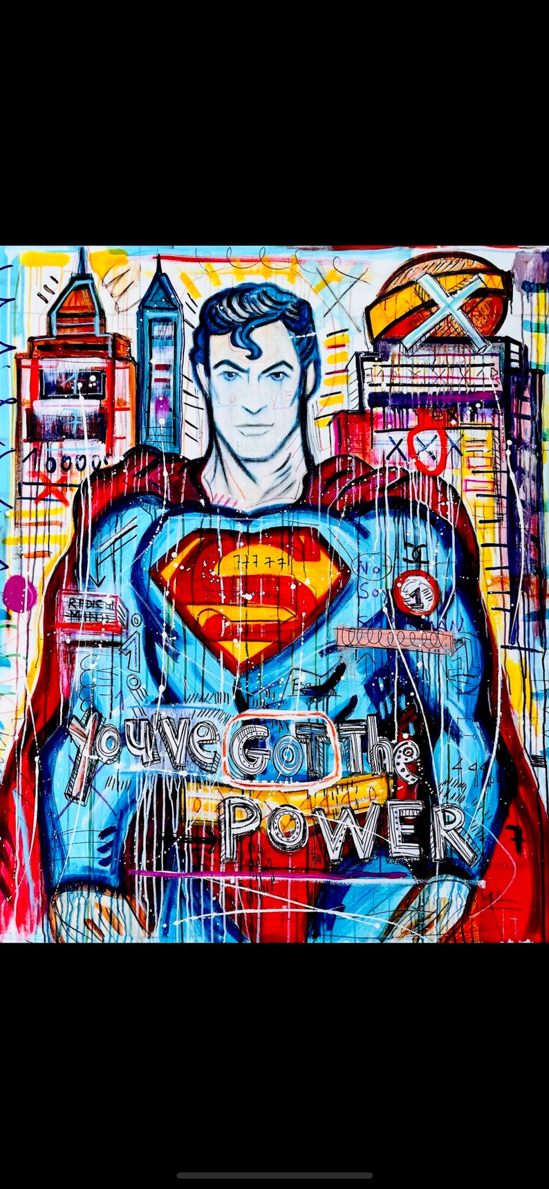 Soy 1 Superman.Mercedes Lagunas Superman original Painting, Graffiti Art, Pop Art Painting, Wall Decor image 1