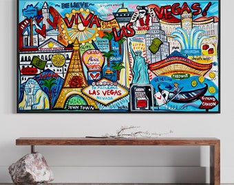 Viva las Vegas. Mercedes Lagunas obra de arte original, 100% pintado a mano, pintura original, pintura de paisaje.