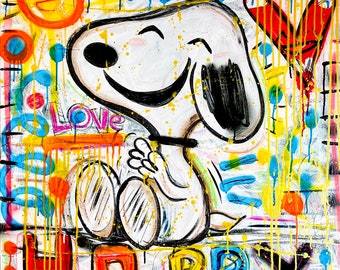 Happy Dog. Mercedes Lagunas original Painting, Graffiti Art, Pop Art Painting, Wall Decor