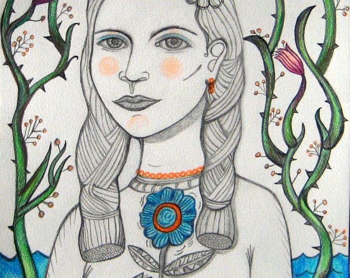 Original Art Drawing Signed. Folk Art Primitive Folk Art Etsy