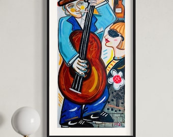 Street Music. Mercedes Lagunas original Painting, Graffiti Art, Pop Art Painting, Wall Decor