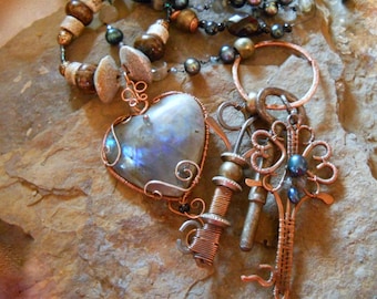 The Key to my Heart - pearl and labradorite necklace