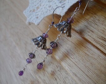 Amethyst Rain Drop Flower Earrings