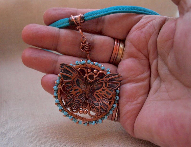 3D Copper Embossed Butterfly Necklace image 4