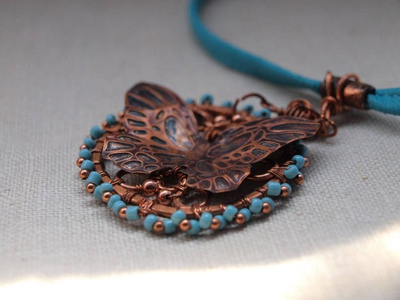 3D Copper Embossed Butterfly Necklace image 1