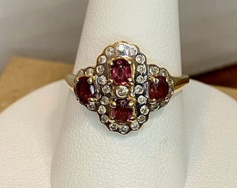 Vintage Diamond and Pink Tourmaline 14kt Solid Gold Ring Size 7