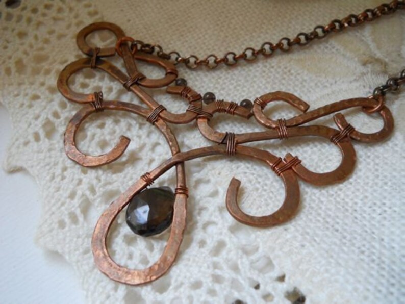 Smokey Quartz and Copper Filigree Necklace image 1
