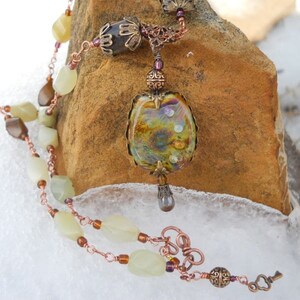 Filigree Wrapped Woodland LampWork Necklace