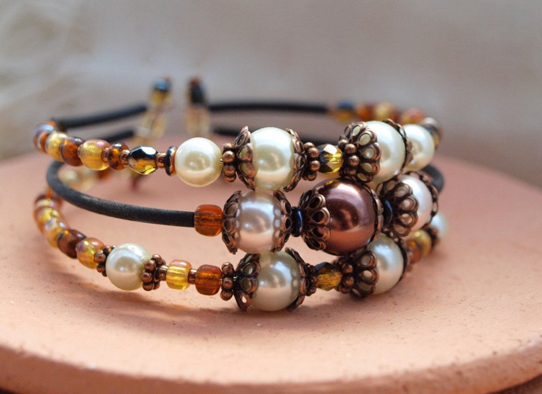 Chocolate and Cream Pearl Stacked Bracelet - Etsy UK