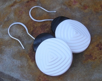Black and White Vintage GeoMetric Button Earrings