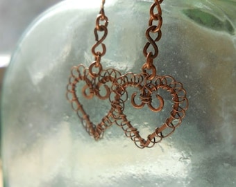 Laced Copper Heart Earrings