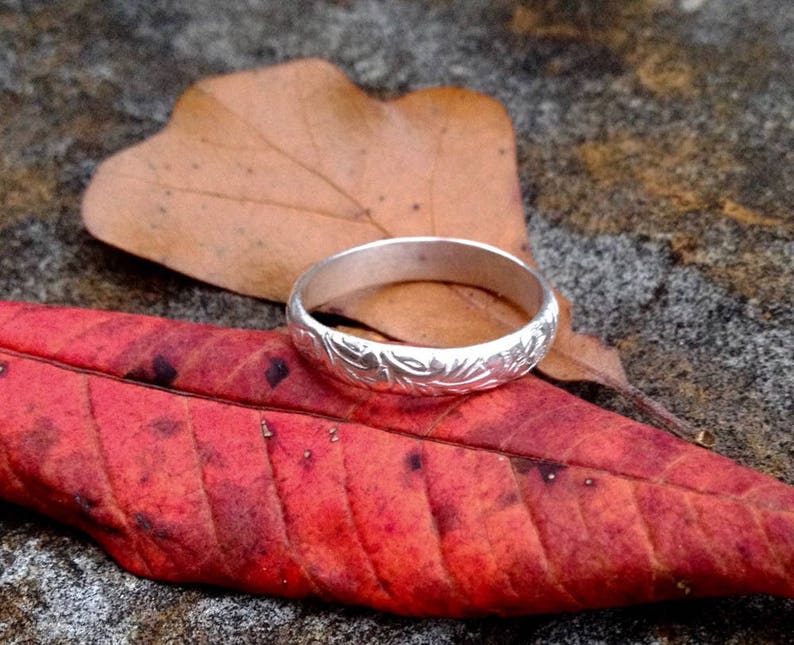 Sterling Silver Floral Pattern Band Ring, also Available in 14kt Gold Filled image 3