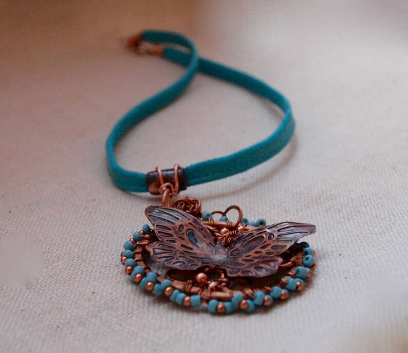 3D Copper Embossed Butterfly Necklace image 2