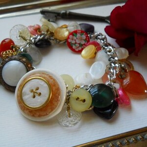 Hearts and Pearls Vintage Button Bracelet