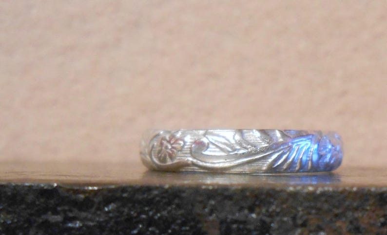 Sterling Silver Floral Pattern Band Ring, also Available in 14kt Gold Filled image 1