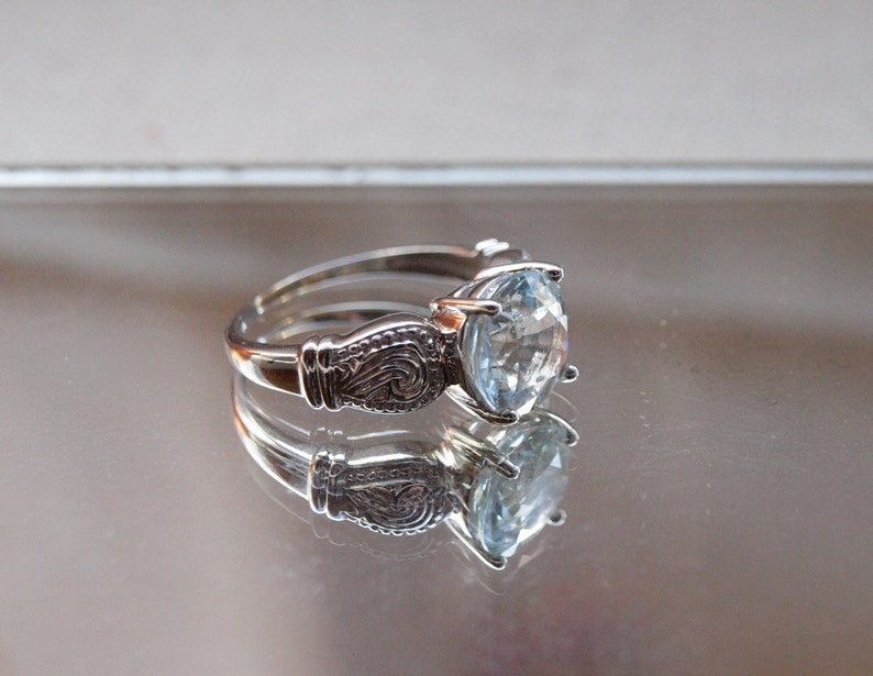 Aquamarine Ring in White Gold Size 8 image 1