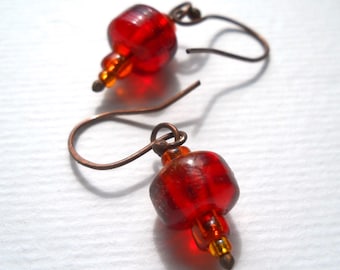Poppy Red Glass Drop Earrings