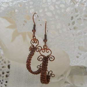 Hand Woven Copper Ribbon Demi Hoop Earrings image 2