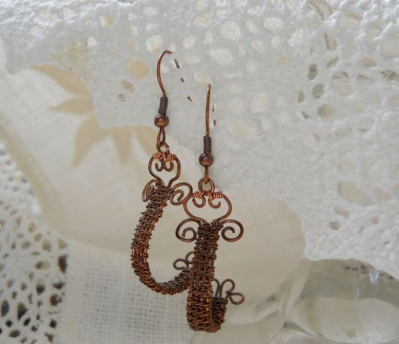 Hand Woven Copper Ribbon Demi Hoop Earrings image 2