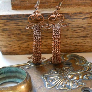 Hand Woven Copper Ribbon Demi Hoop Earrings image 4
