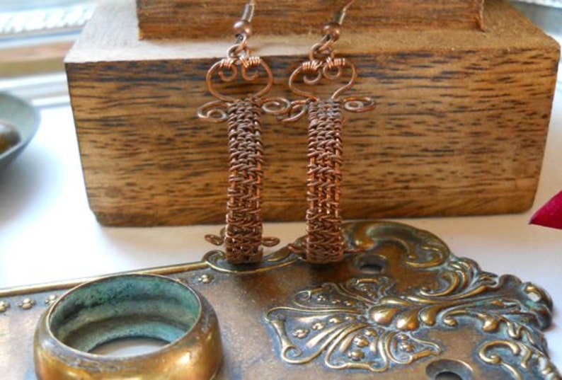 Hand Woven Copper Ribbon Demi Hoop Earrings image 4