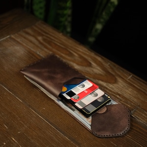 Cartera de cuero genuino, Cartera emergente, Cartera plegable, Cartera con tarjetero, Cartera de cuero hecha a mano, Cartera de cuero personalizada, Cartera con elevación