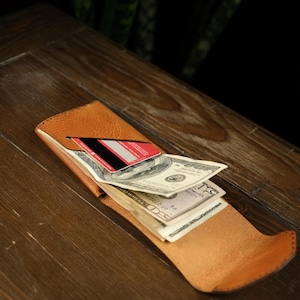 Cartera de cuero genuino, Cartera emergente, Cartera plegable, Cartera con tarjetero, Cartera de cuero hecha a mano, Cartera minimalista, Cartera de cuero personalizada