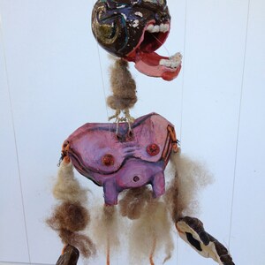 Monster OOAK marionette art doll ceramic found object mache image 3