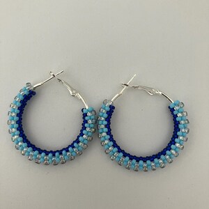 Beaded Hoop Earrings Shades of Blue