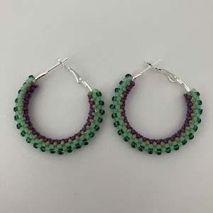 Beaded Hoop Earrings Shades of Green