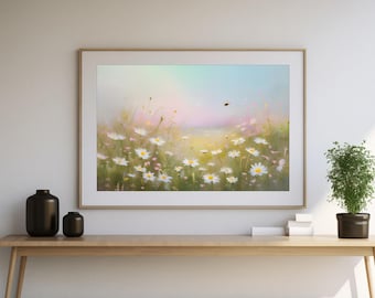 Tableau Daisy Meadow : oeuvre d'art murale florale pastel (impression numérique)