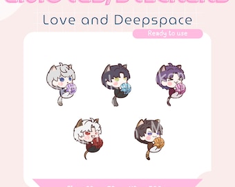 Cat Butler-emotes/klistermärken: Xavier, Rafayel, Zayne, Sylus, Caleb Love och Deepspace (digital nedladdning)